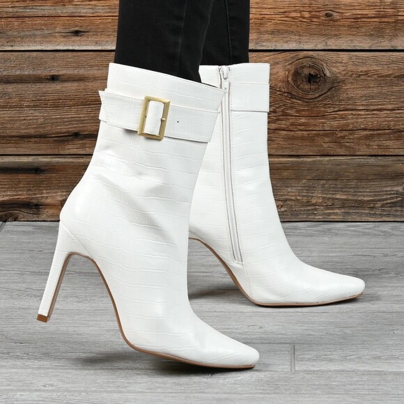 Journee Collection Elanie Heeled Boots Womens 9.5 M White Faux Croc Shoes NWB - Picture 4 of 15